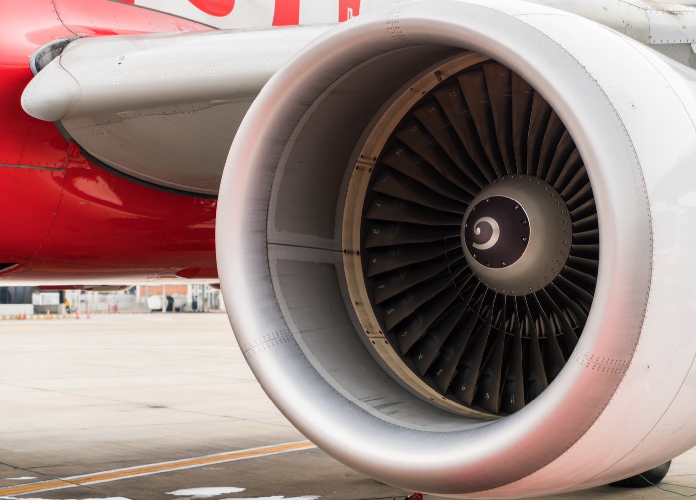 A close-up of an aircraft engine