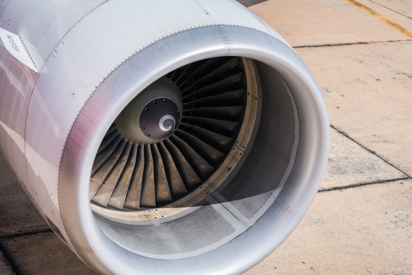 A close-up of an aircraft turbine