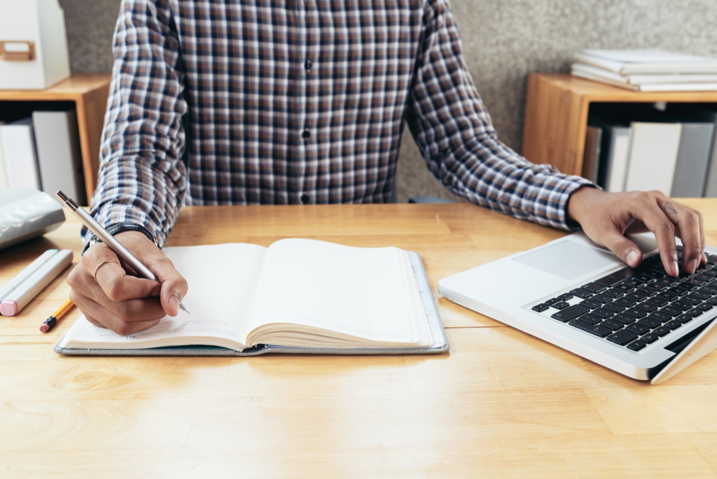 A man working at an office desk